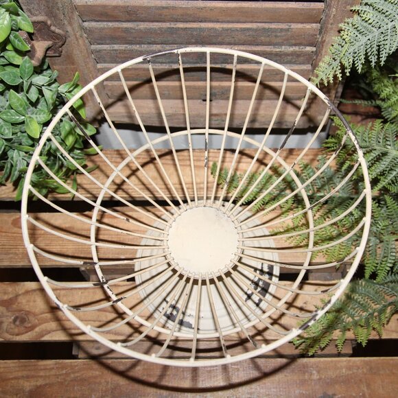 Large Taupe Beige Chippy Distressed Wrought Iron Pedestal Decor Dish Bowl - Picture 4 of 6